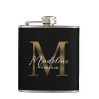 Simple Chic Script Metallic Black Gold Monogram