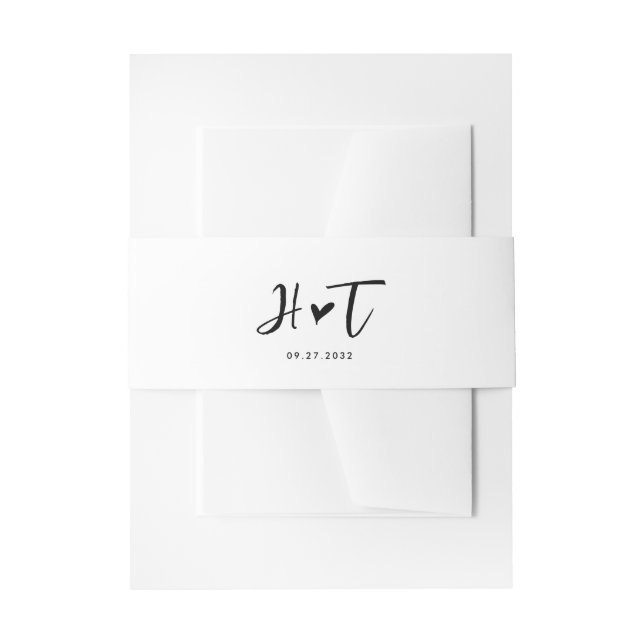 Simple Chic Script Monogram Heart Wedding Invitation Belly Band (Front Example)