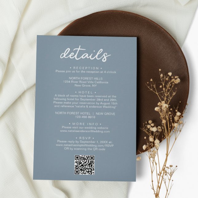 Simple Chic Script QR Code Wedding Details Enclosure Card (Creator Uploaded)