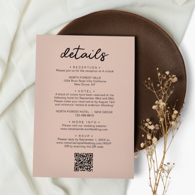 Simple Chic Script QR Code Wedding Details Enclosure Card (Creator Uploaded)