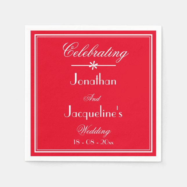 Simple Chic Script Romantic Red Wedding Paper      Napkin (Front)