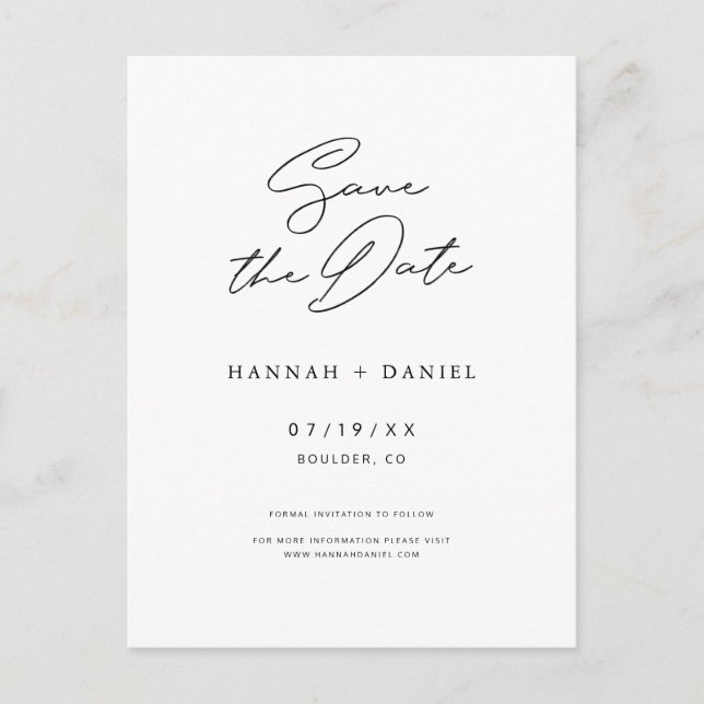 Simple Chic Script Wedding Save the Date Invitation Postcard (Front)