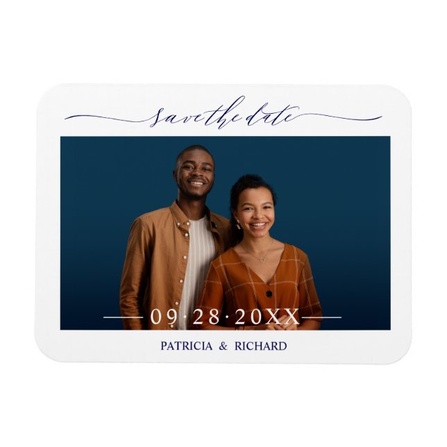 Simple Chic Script Wedding Save The Date Photo Magnet (Horizontal)