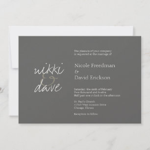 Simple chic shimmer elegance charcoal grey wedding invitation