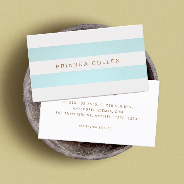Simple Chic Striped Turquoise Blue Elegant Business Card (Creator Uploaded)