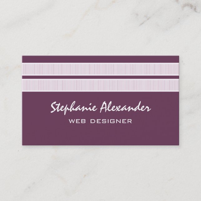 Simple Chic Stripes Business Card, Purple Card (Front)