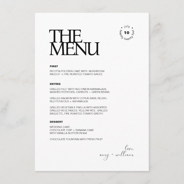 Simple Chic • Stylish Modern Minimalist • Elegant Menu (Front)