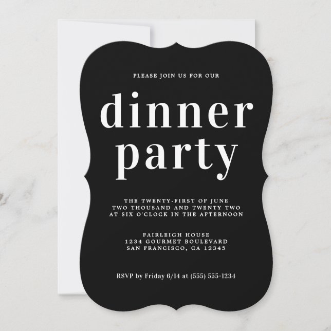 Simple Chic Typography Black Dinner Party Invitation (Front)