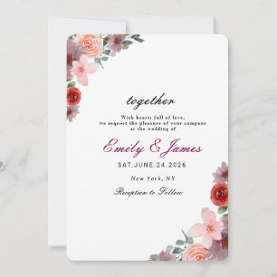 simple chic Watercolor Floral wedding Invitation