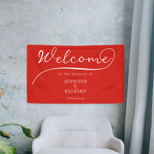Simple Chic Welcome Red And White Stylish Script Banner