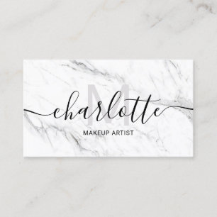 Simple chic white marble name makeup logo business card