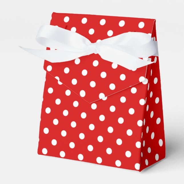 Simple Chic White Polkadots Pattern On Red Favour Box (Front Side)