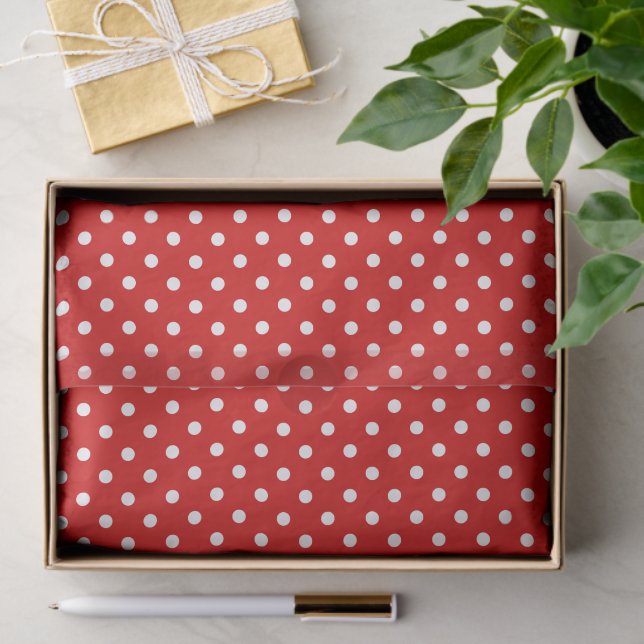 Simple Chic White Polkadots Pattern On Red Tissue Paper (Gift)