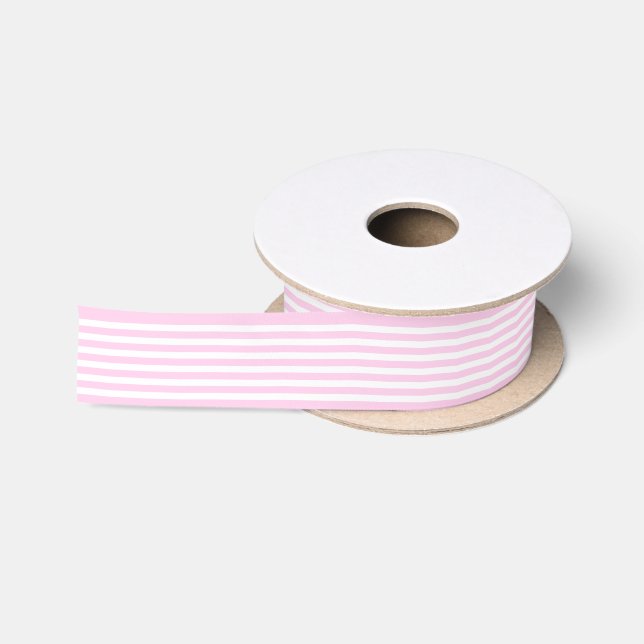 Simple Chic White Stripes Pattern On Pale Pink Satin Ribbon (Spool)