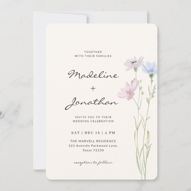 Simple Chic Wildflower Beige Wedding Invitation (Front)