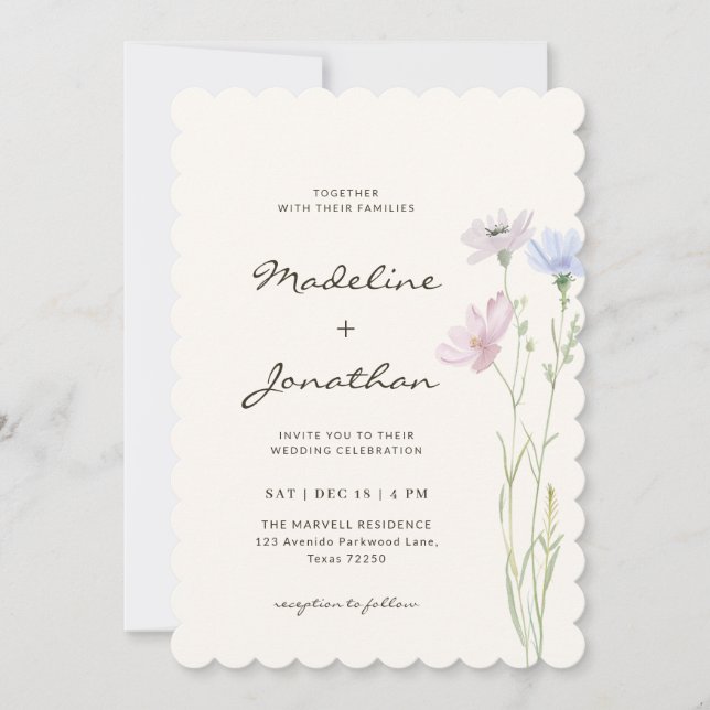 Simple Chic Wildflower Beige Wedding Invitation (Front)