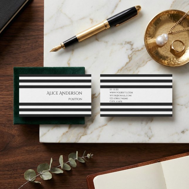 Simple Chick Black White Stripes Geometric  Business Card (Creator Uploaded)