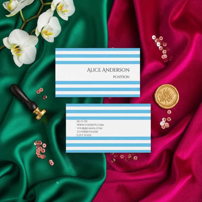 Simple Chick Blue Stripes Geometric Chic  Business Card (Creator Uploaded)