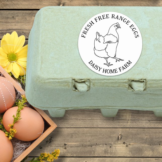 Simple Chicken Free Range Eggs Box Classic Round Sticker (Simple free range fresh chicken eggs box sticker with business name)
