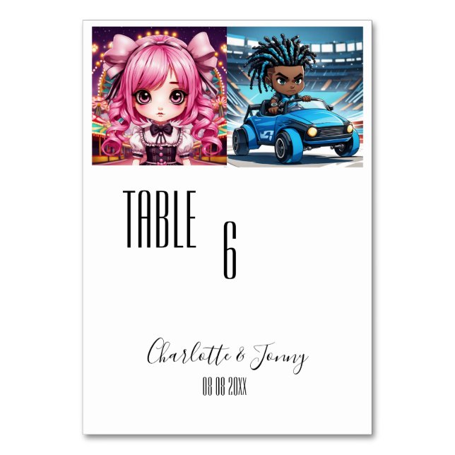 Simple childhood/teenager photo bride & groom table number (Front)