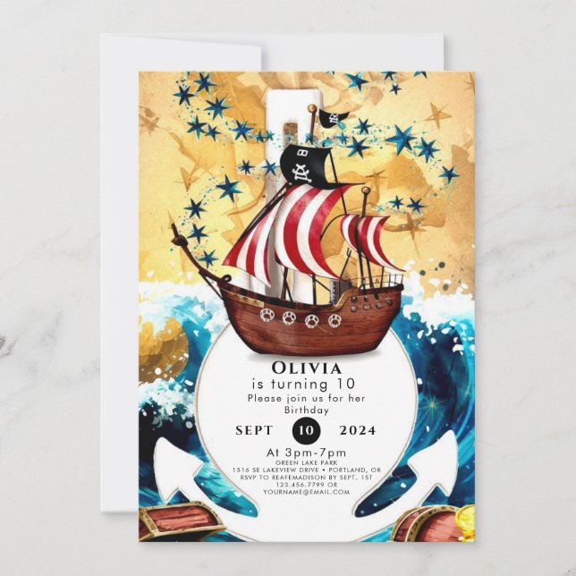 Simple Children's Ahoy Pirate Birthday Invitation (Front)