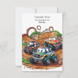 Simple Children's Monster Truck Birthday Thank You Card