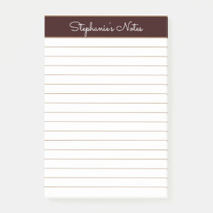 Simple Chocolate Brown Lined Personalised Post-it Notes