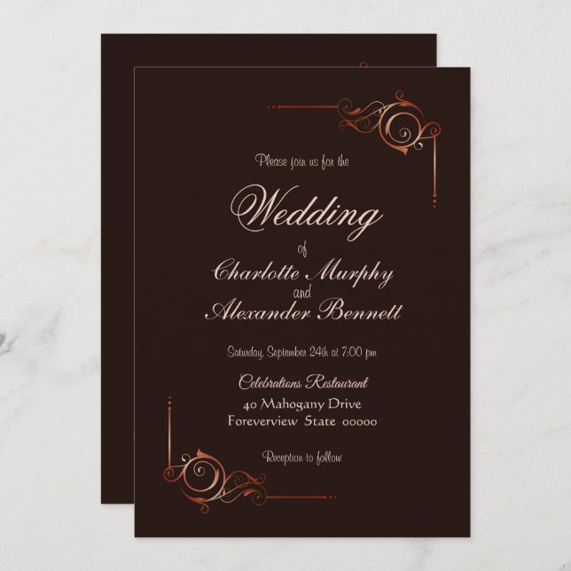 Simple Chocolate Brown Wedding Invitation (Front/Back)