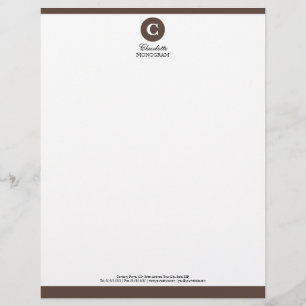Simple Chocolate Brown & White Monogram Letterhead