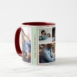 Simple Christmas 5 photo collage lime burgundy Mug<br><div class="desc">Modern contemporary photo collage family winter holidays keepsake gift coffee mug in mint green lime and dark red burgundy with a trendy typography style.           Personalise it with 5 family shoots and your name!</div>