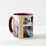 Simple Christmas 5 photo collage orange burgundy Mug<br><div class="desc">Modern contemporary photo collage family winter holidays keepsake gift coffee mug in orange peach and dark red burgundy with a trendy typography style.           Personalise it with 5 family shoots and your name!</div>