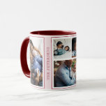 Simple Christmas 5 photo collage pink burgundy Mug<br><div class="desc">Modern contemporary photo collage family winter holidays keepsake gift coffee mug in pink and dark red burgundy with a trendy typography style.           Personalise it with 5 family shoots and your name!</div>