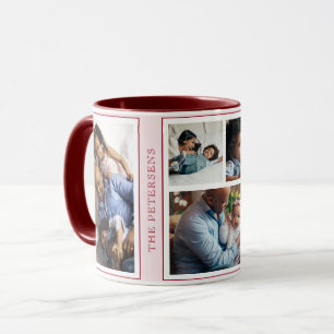 Simple Christmas 5 photo collage pink burgundy Mug