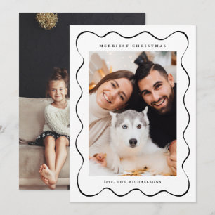Simple Christmas Black and White Two Photo Holiday Card