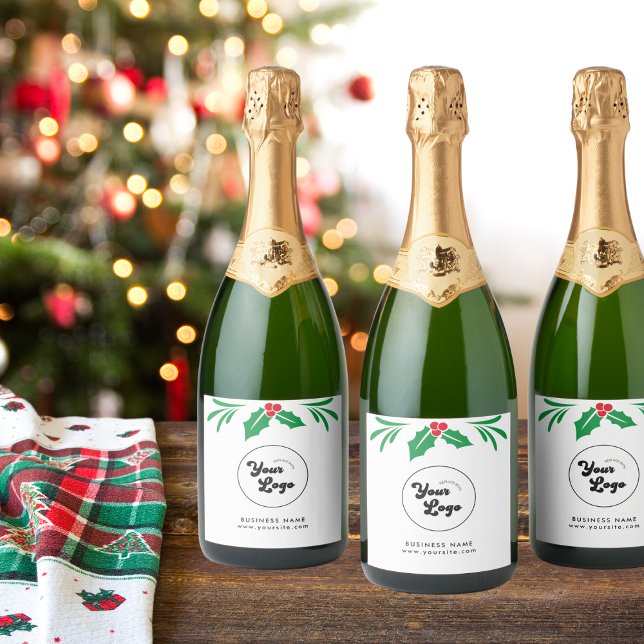 Simple Christmas Custom Business Company Logo  Sparkling Wine Label (Creator Uploaded)