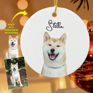 Simple Christmas Dog Photo Ceramic Ornament