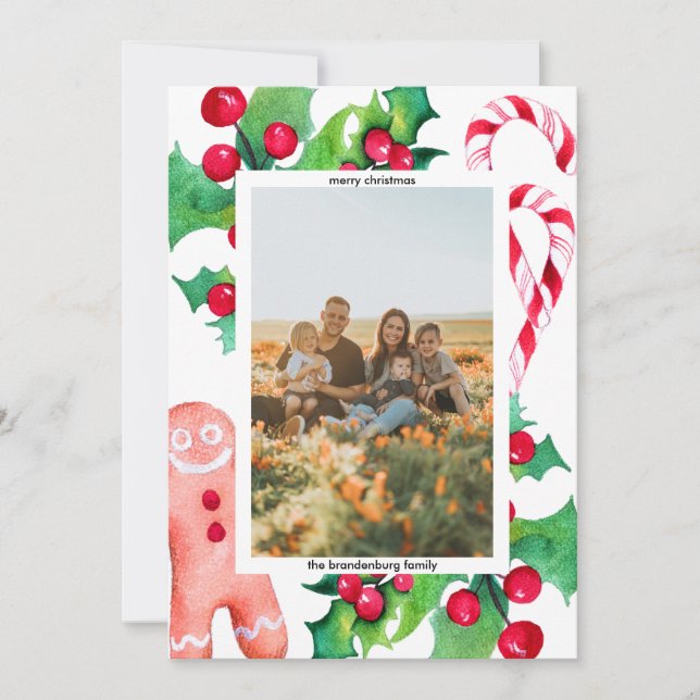 Simple Christmas Family Candy Cane Greeting Photo Holiday Card (Front)