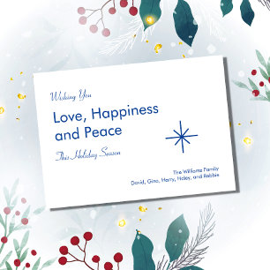 Simple Christmas Family Peace Blue  Holiday Card