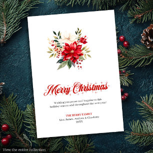 Simple Christmas Flowers Custom Greeting Card