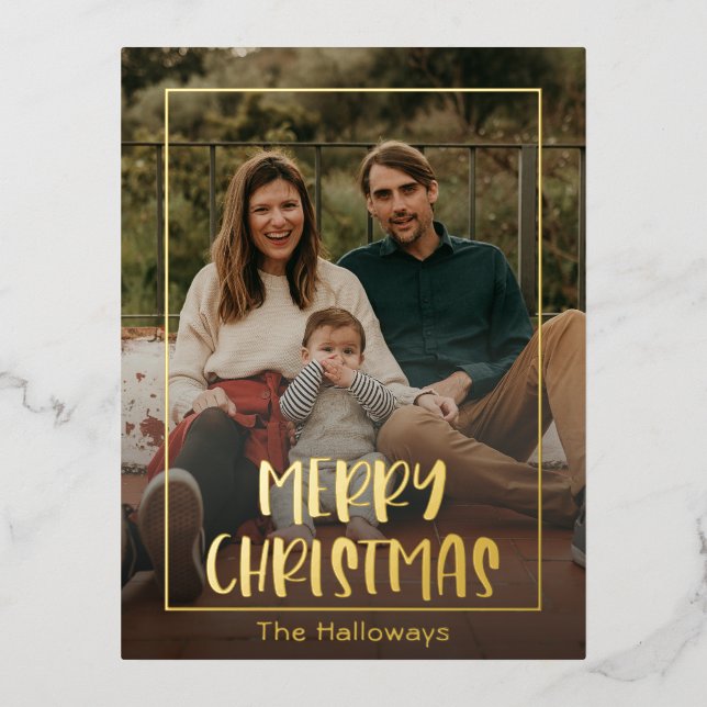 Simple Christmas Framed Photo Gold Foil Holiday Postcard (Front)