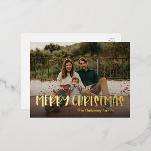 Simple Christmas Full Photo Gold Foil Holiday Postcard