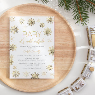 Simple Christmas Gold Baby Its Cold Outside Shower Invitation