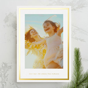 Simple Christmas Gold Frame Custom Photo Foil Holiday Card