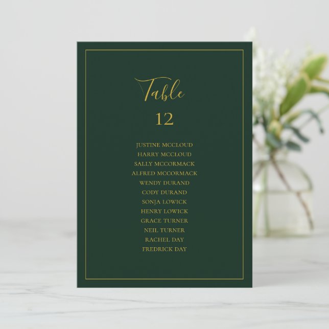 Simple Christmas Green Table Number Seating Chart (Standing Front)