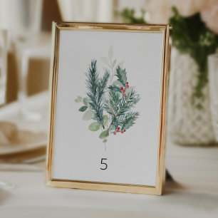 Simple Christmas Greenery Wedding Table Number