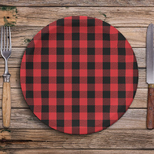 Simple Christmas Holiday Buffalo Check Pattern Paper Plate