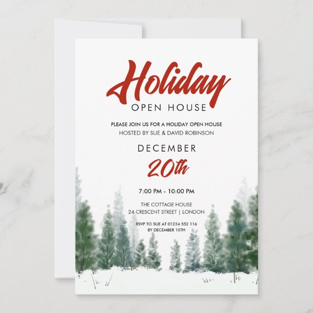 Simple Christmas Holiday Open House Party Winter  Invitation (Front)