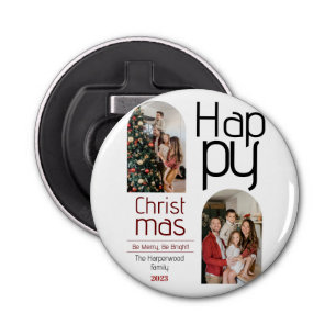 Simple Christmas holidays Modern Typography Photo Bottle Opener