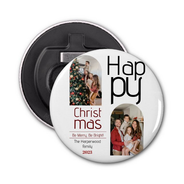  Simple Christmas holidays Modern Typography Photo Bottle Opener (Front)