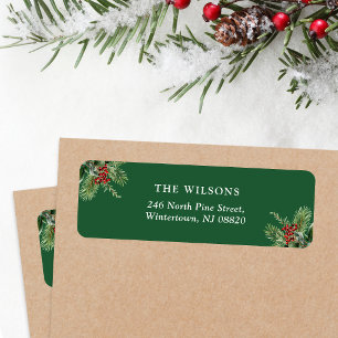 Simple Christmas Leaves & Berries Return Address  Label